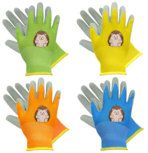 SPOKKI 4 Paar Arbeitshandschuhe für Kinder, Verdickt Verschleißfeste Rutschfeste Gartenhandschuhe, Camping Schutzhandschuhe für Mädchen und Jungen (3-5 Jahre)