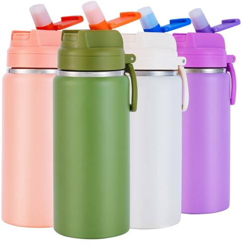 SUPPRUI Insulated Water Bottles,600ml Stainless Steel Water Bottle with Straw,Metal Water Bottle,Double Walled Drink Flasks Leakproof Keep Drinks Hot Cold (Green)