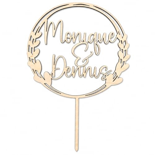Birdart Box® Cake Topper personalisiert - Tortenstecker mit Namen aus Holz (Holz Natur, Variante 1)