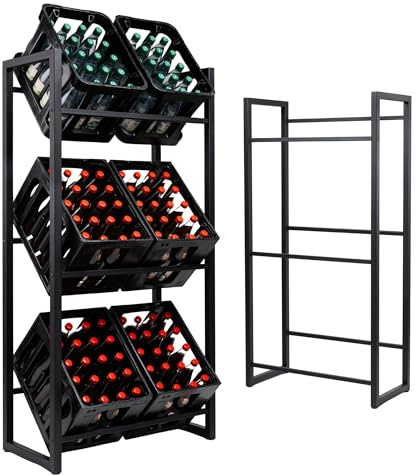 Homemetall Getränkekistenregal 6 Kisten mit 750 kg Tragkraft - Kistenregal extrem stabil & höhenverstellbar - Regal für Getränkekisten einfache Montage - Getränke-Regal schwarz aus Metall - Duo