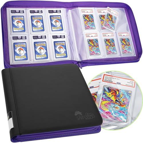 FunGuys Raccoglitore per carte classificate per lastre PSA e CGC - Capacità 60 carte, archiviazione per carte collezionabili a 6 tasche, raccoglitore da collezione con cerniera per Yu-Gi-Oh!, MTG e