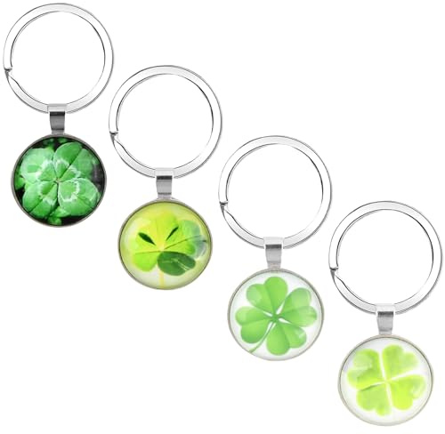 Dokeno 4 Pièces Porte-clés Trèfle à Quatre Feuilles, Porte Cle Porte Bonheur Trefle a 4 Feuilles Porte Clef Trèfle Porte-Clés Chanceux pour Hommes Femmes Cadeau Voiture Pendentif Décoratif
