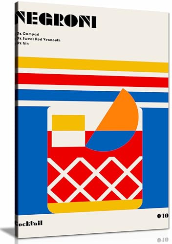 Negroni Gerahmter Kunstdruck auf Leinwand, Motiv: Bauhaus, Cocktail, Bilder für Wände, Schlafzimmer, Wohnzimmer und Badezimmer, 91 x 61 cm