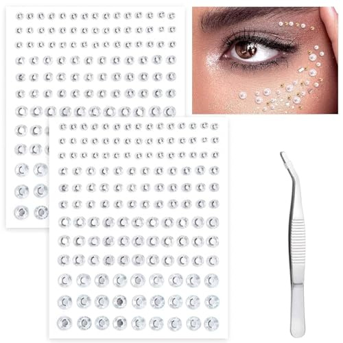 Glitzersteine Gesicht, Runde Glitzersteine Selbstklebend, Strasssteine Selbstklebend Silber, für augen Nägel Deko Und Urlaubszubehör, mit 1 Pinzette (3/4/5/6mm)