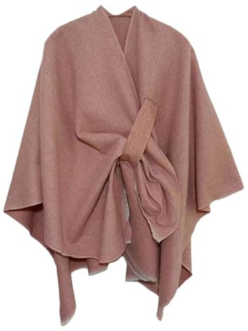 Bunter Strickschal Großer Damen-Poncho-Pullover mit Wickelaufsatz vorne, gestrickt, eleganter Schal, für und Winter Damen Schal Winter Schwarz (Pink, One Size)