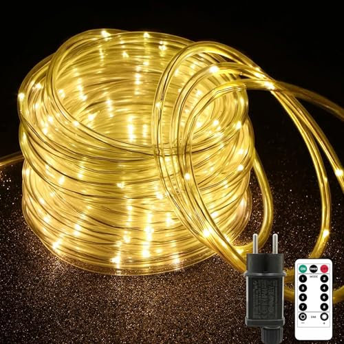 Auting Manguera de Luces Exterior 20M 200 leds Blanco Cálido,Guirnaldas de Luces LED para Exterior con Temporizador,8 Modos y Brillo Ajustable con Control Remoto,Ideal para Exteriores Terraza Jardín