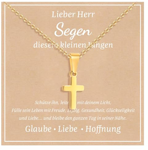 XUANPAI Kreuz Kette Geschenke für Sohn Tochter Halskette - Kinder Kreuzanhänger aus Edelstahl Silber Gold Kreuzkette Geschenke für Teenager Weihnachten Geburtstagsgeschenk für Jungen Mädchen