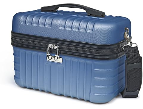 KINSTON Kosmetiktasche mit Schultergurt – Reise-Toilettasche – Stabil mit Griff – Reiseorganisator – Aufbewahrungsbox – Große Kapazität, dunkelblau, L 32 x H 24 x P 19 cm