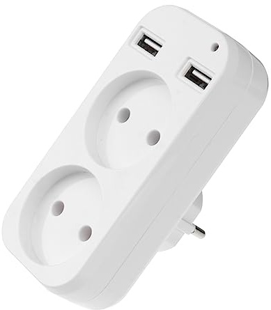 Adaptateur de Prise Européenne USB Double Sortie, Blanc Abs Cuivre | Format Compact Facile à Ranger, Usage Voyage pour Smartphones et Appareils Photo