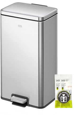 EKO Madison Mülleimer Küche 30L, Abfalleimer mit herausnehmbarem Inneneimer, Soft Closing Deckel, fingerabdruckresistent, Edelstahl, rechteckiger Tretmülleimer, inklusive 20 Müllsäcke
