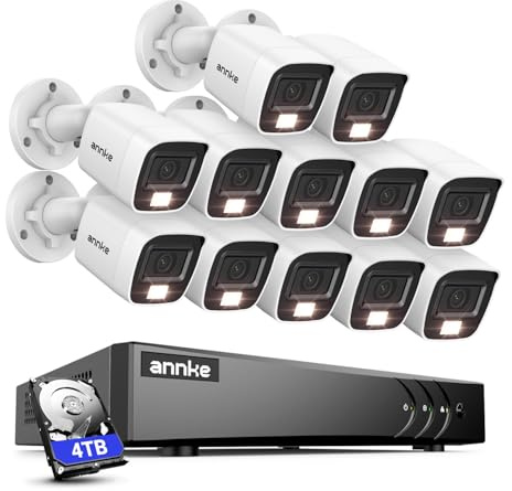 ANNKE 1080P Kabelgebundenes CCTV Überwachungskamera Set mit Audio, 16 Kanal 3K Lite DVR mit 4TB Festplatte, 12x 2MP Kameras mit Farb-Nachtsicht, Personen- und Fahrzeugerkennung, IP67 Wetterfest