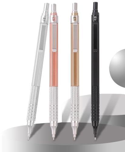 MROOFUL Druckbleistifte aus Metall, 0,3 mm, für Schule, Ingenieure, Schreiben, Zeichnen, Skizzieren, 0,3 mm, 4 Stück