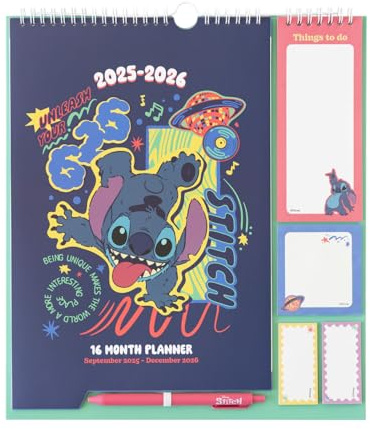 Grupo Erik - Calendrier Disney, Stitch - de Septembre 2025 à Décembre 2026 | Planificateur Mensuel 16 mois, Calendrier Familial 2025 2026 avec Crochet
