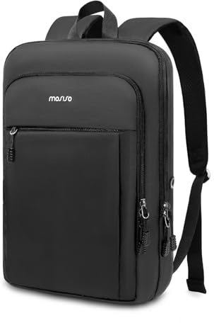 MOSISO Laptop Backpack for Men, Slim Lightweight Compact Computer Backpack | College Work Business Office Travel Casual Daypack, 17.3 inch Waterproof Commute Laptop Bag with Luggage Strap, Black