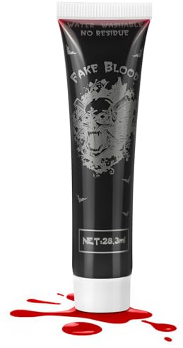 Alaoo Halloween Set de Faux Sang, 1 Tubes 28.3ML Sang Lavable, Stage Blood, pour Carnaval, Film, Théâpre, Blessures Simulées, Maquillage Halloween, Zombie, Vampire, Cosplay, Maquillage de Théâtre, E