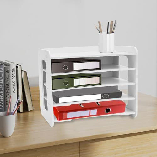 Briefablage-Organisator 5-Schicht PVC-Holzverbund stapelbar für A4 Dokumente 34x25x26.5cm Weiß