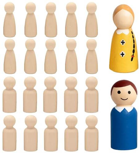 zhongko 20Pcs Unfinished Wooden Peg Dolls, 65mm Plain Doll Bodies, Decorative Male/Female Wooden People Figures Wood Crafts Kit for DIY Crafts, Weddings, Parties, and Kids' Creative Art Projects