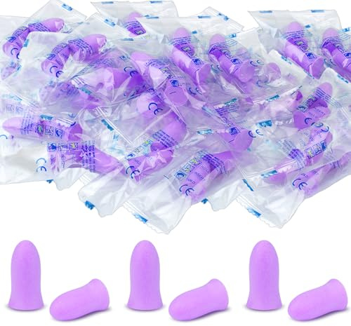 Ultramjuka skumöronproppar, 36 dB SNR-öronproppar för brusreducering, en storlek, passar nästan alla personer att sova, hörselskydd, resor, skytte (lila, 60 par)