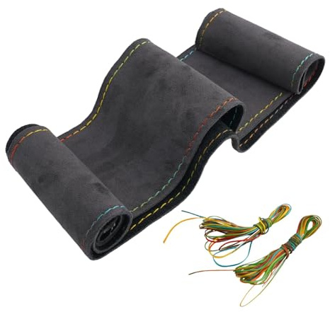LatoYard DIY Lenkradbezug aus Wildleder mit Nadel und Faden für Autos, Rutschfester Lederschutz, passend für 37-38 cm Lenkräder