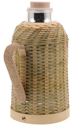 HIAKDOFT Bollitore Termico in Vetro Rivestimento in Bambù 1,3l, Bottiglia D’acqua Isolante per Uso Domestico e Ufficio, Tazza Termica Fatta a Mano Tappo in Legno Effetto Isolante