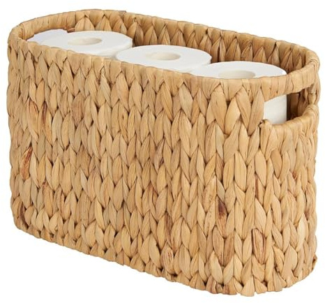 Bosiyrggrl Panier de Rangement en Osier Jacinthe d'eau pour 6 Rouleaux de Papier Toilette avec Poignées Intégrées