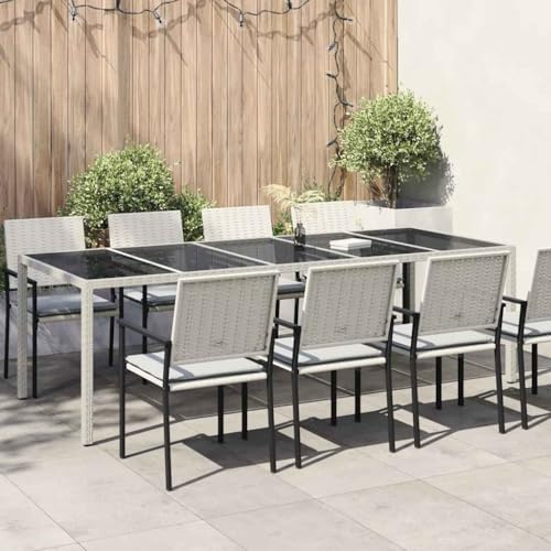 VIHHQGC Modern Garden Table for Outdoor Dining, Durable Outdoor Dining Table with Steel Frame, Poly Rattan Banquet for Garden, Large White with Tempered Glass Top, 250 x 100 x 75 cm
