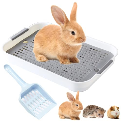Kinesgsg Bac Litiere Lapin avec Pelle, 27X18.5X4CM, Boîte Litière de Lapin | Grande Capacité, Lapins Toilette avec Grille Amovible, Petit Animal Toilette, pour Petits Animaux, Lapins, Furets