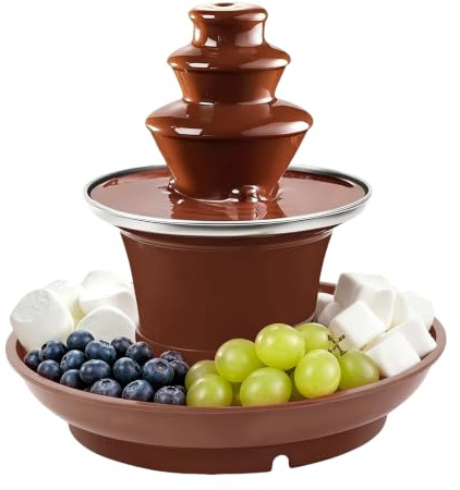 Fontana di cioccolato a 3 livelli con scomparto per frutta, colore cioccolato