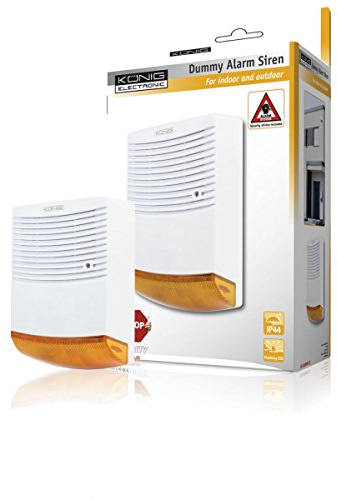Sirena d’allarme finta Konig dall’aspetto professionale con LED, Protezione IP44, Vano Pile e Spazio interno.
