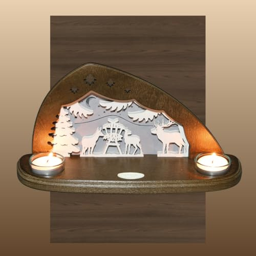 WEIGLA - Teelichthalter original Erzgebirge I Motiv Waldtiere I für 2 Teelichte I Weihnachtsdeko I Teelichthalter aus Holz I modernes Design