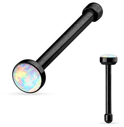 Paula & Fritz® Nasenpiercing-s Stecker Piercing-s Nase Rose-Gold Schwarz Nasen-Ring Nostril Spirale Nasenflügel Schmuck Chirurgenstahl Opal 0,8-mm 6-mm