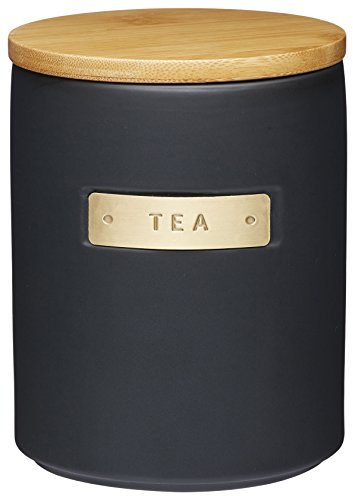 MasterClass Teedose aus Steingut und Messing mit luftdichtem Bambusdeckel, 1 L (1,75 pt) - Schwarz