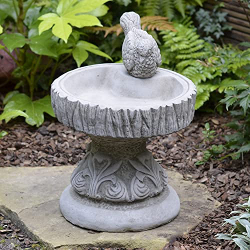 ONEFOLD - STONE DOVE BIRD BATH - HAND CAST STONE GARDEN ORNAMENT/FEEDER