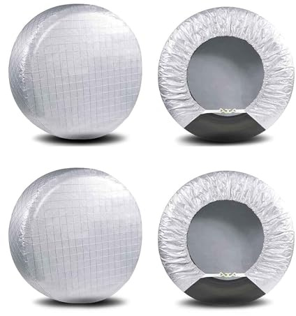 Amfor Reifenabdeckungen, 4er-Set, wasserdichte Aluminiumfolie, Sonnenschutz, wetterfest, passend für 48,3 cm bis 55,9 cm Reifendurchmesser (M-24-26 Inch Tire Diameters)