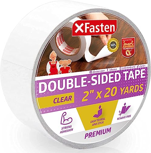 XFasten nastro biadesivo trasparente (50,8 mm x 18,28 m), ideale per protezione antigraffio, tappeti o per la lavorazione del legno.