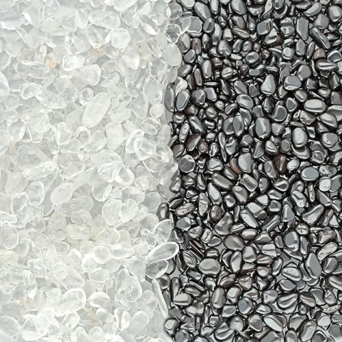 Ladesteine Bergkristall Entladesteine Hämatit Mini Trommelsteine 400 g | Zum Aufladen & Entladen von Heilsteinen | Je 200 g Bergkristall & Hämatit