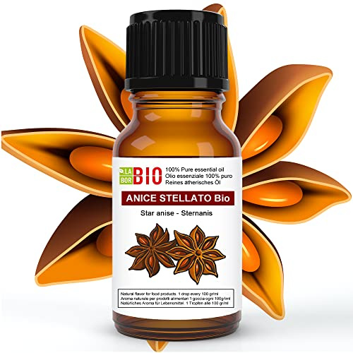 Anice Stellato Bio Olio essenziale 100% Puro 10 ml - Uso interno Terapeutico Alimentare Diffusori Aromaterapia Cosmetica Cucina - Laborbio