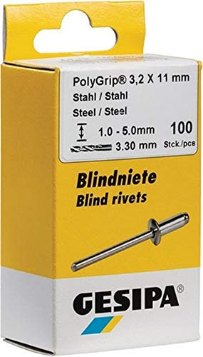 GESIPA Blindniete PolyGrip 50 Stück (Stahl/Stahl 4,8x15, Nietschaft-ø 4,8 mm, Scherkraft 2400 N, Zugkraft 3200 N, Flachrundkopf) 1464885