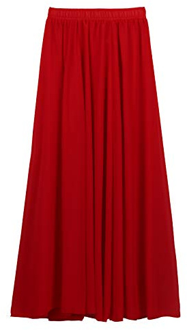 Camilife Gonna Lunga in Chiffon, Gonna da Spiaggia, Maxi Gonna per L'Estate, la Spiaggia, la Vita Quotidiana, Le Feste, Lunghezza 90 cm Tinta Unita Rosso