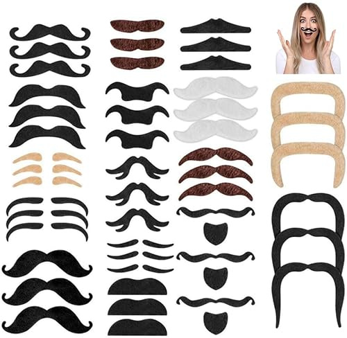 nuluxi Auto-adhésives Faux Moustache Set Fausses Moustaches Set Nouveauté Fausses Moustaches Convient pour Soirées Costumées Fête de Noël Halloween et Anniversaires Parties(16 Styles Différents)