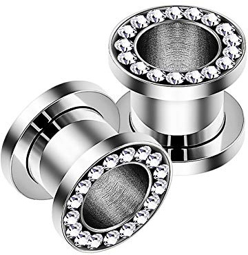 2 Stk Stahl Fleischtunnel klar Kristall Piercing Schmuck, Edelstahl, keine Angabe