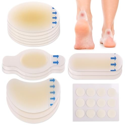 LotFancy Hydrocolloid Bandages, 15 Blister Bandage and 12 Acne Patches, Waterproof Blister Pads for Feet Toes Fingers, Heels Blister Prevention Cushions, 4 Size, Sterile, Travel Essentials