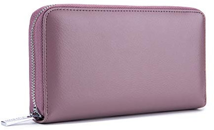 FANDARE Damen Geldbörse Leder Portmonee mit RFID Geldbörse Brieftasche Lange Portemonnaie Frauen Geldklammer Kreditkartenetui Geldbeutel Reise Wallet mit 36 * Kartensteckplätze Lila