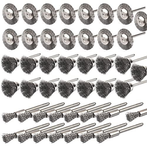 ATOPLEE Drahtbürsten-Set, 45-teiliges Stahldraht-Räder, Stiftbürsten-Set, Zubehör für Bohrmaschine, 3 mm Schaft , silber (45)