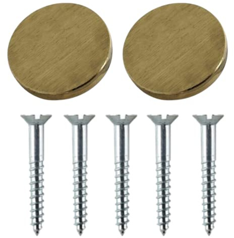 Mirror Screw 32mm & Brushed Brass Flat 19mm Screw Caps Mirror Screws with Decorative Cap Covers Mirror Screws Fitting Set for Mirror Tables Bath Plates Wardrobes Glass Signs Pack of 20.