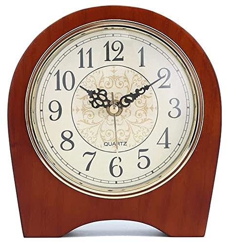 HengTracy Relojes de Chimenea Reloj de repisa de Grano de Madera, Reloj de Mantel Vintage con batería for el Escritorio de la Oficina de Chimenea y el Reloj Decorativo de la Mesa del hogar