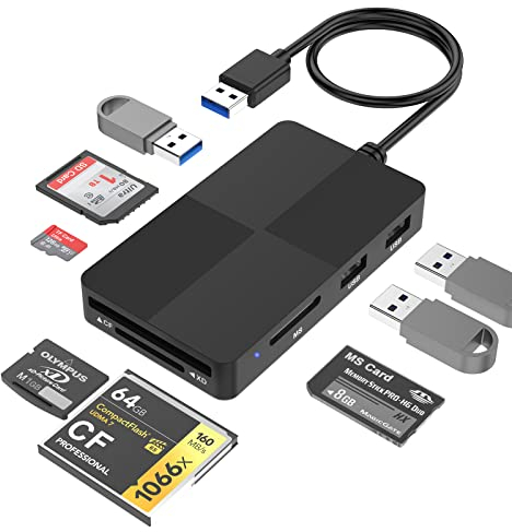 Lecteur Multi Cartes USB 3.0,8 en 1 adaptateur lecteur de cartes SD Hub pour SD/TF/CF/XD/MS/Micro SD/USB 3.0,lecture de 8 port simultanément pour SDXC SDHC CFI Micro SDXC MS MMC,pour Windows/Mac/Linux