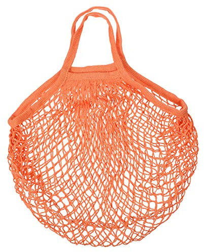 sourcing map Cotton Mesh Bag, 15x13.8 Reusable Washable Mesh Net String Grocery Bags Organizer for Fruits Vegetables Shopping Orange