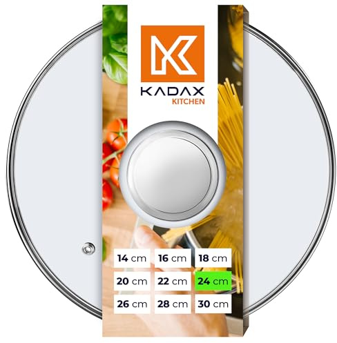 KADAX Glasdeckel, Topfdeckel Ø24 cm mit Silbergriff, hitzebeständig, mit Dampfloch, Universaldeckel für Töpfe & Pfannen, klare Sicht, dicht schließend