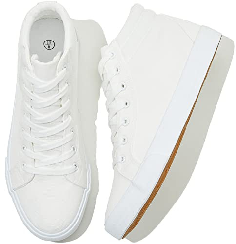 Men's White Canvas Shoes High Top Canvas Sneakers Classic Lace-Up Light-Weight Casual Tennis Shoes for Men(White,US13)